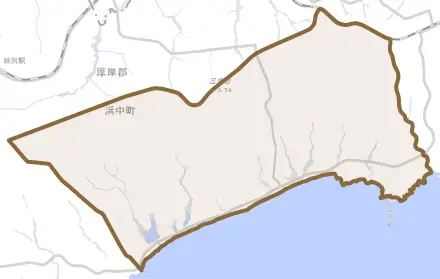 恵茶人とその周辺の地図。町の範囲を重ねている