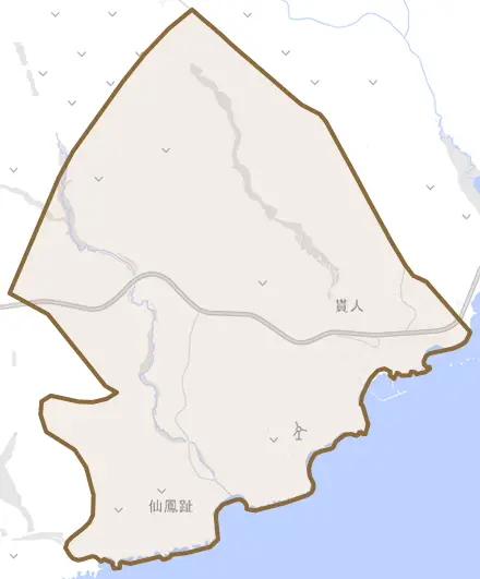 貰人とその周辺の地図。町の範囲を重ねている