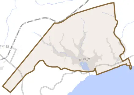 奔幌戸とその周辺の地図。町の範囲を重ねている