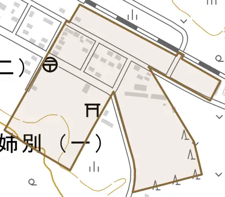 姉別とその周辺の地図。町の範囲を重ねている
