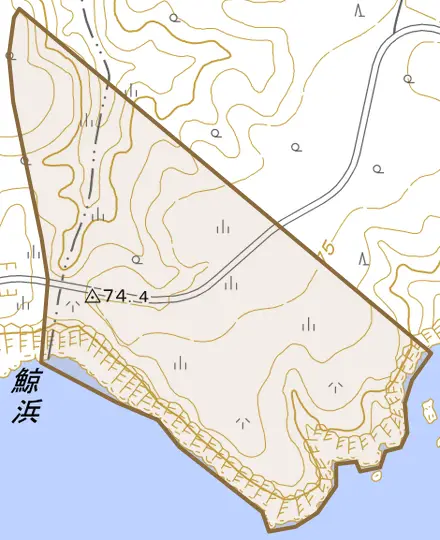 鯨浜とその周辺の地図。町の範囲を重ねている