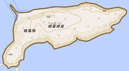 嶮暮帰とその周辺の地図。町の範囲を重ねている