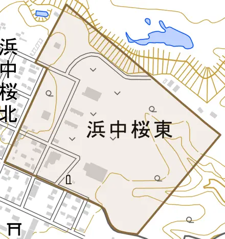 浜中桜東とその周辺の地図。町の範囲を重ねている