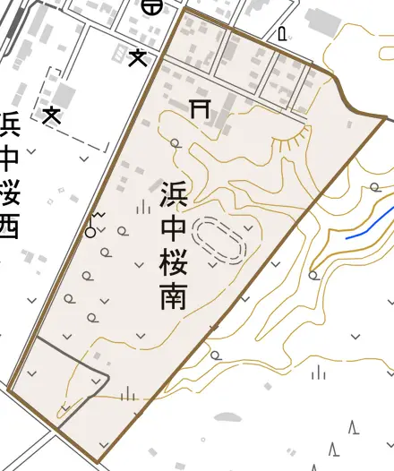 浜中桜南とその周辺の地図。町の範囲を重ねている