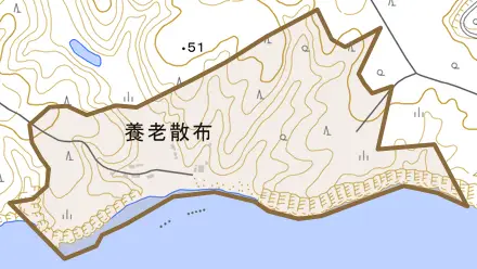養老散布とその周辺の地図。町の範囲を重ねている