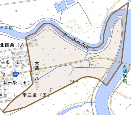 字浜頓別とその周辺の地図。町の範囲を重ねている