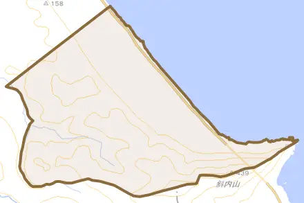 字斜内とその周辺の地図。町の範囲を重ねている