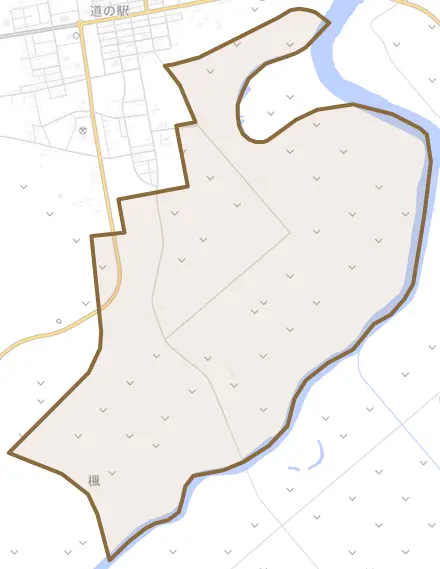 字戸出とその周辺の地図。町の範囲を重ねている
