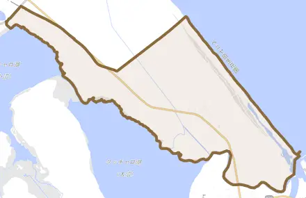 字山軽とその周辺の地図。町の範囲を重ねている