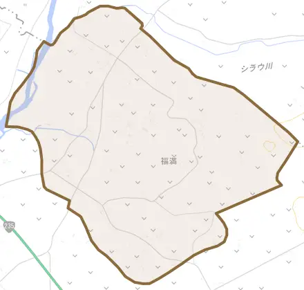 字福満とその周辺の地図。町の範囲を重ねている