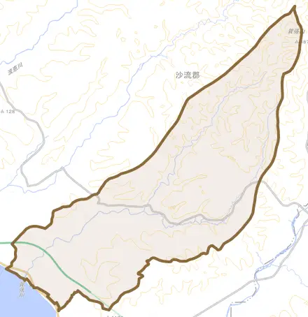 字賀張とその周辺の地図。町の範囲を重ねている