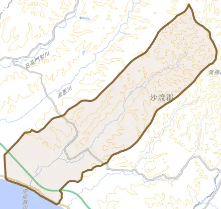 字清畠とその周辺の地図。町の範囲を重ねている
