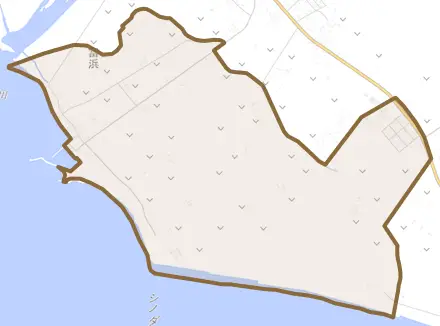 字富浜とその周辺の地図。町の範囲を重ねている