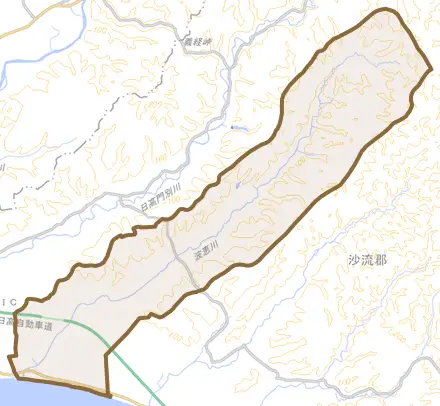 字豊郷とその周辺の地図。町の範囲を重ねている