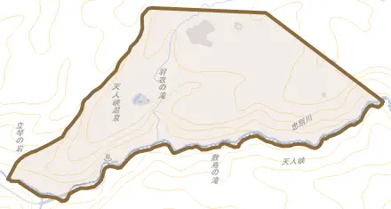 松山温泉とその周辺の地図。町の範囲を重ねている