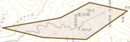 勇駒別とその周辺の地図。町の範囲を重ねている