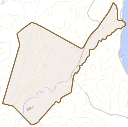 字美幌とその周辺の地図。町の範囲を重ねている