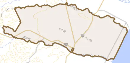 字紋別とその周辺の地図。町の範囲を重ねている