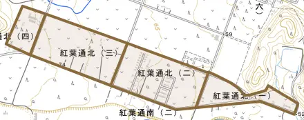 紅葉通北とその周辺の地図。町の範囲を重ねている