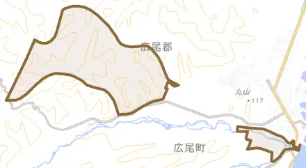 字茂寄とその周辺の地図。町の範囲を重ねている