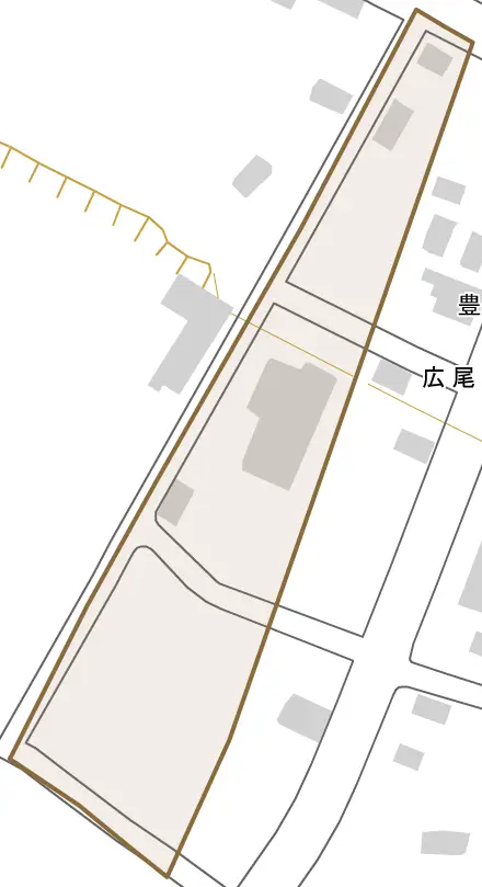 字豊似西通とその周辺の地図。町の範囲を重ねている