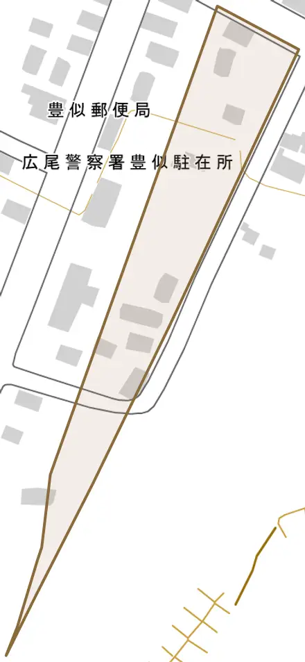 字豊似東通とその周辺の地図。町の範囲を重ねている