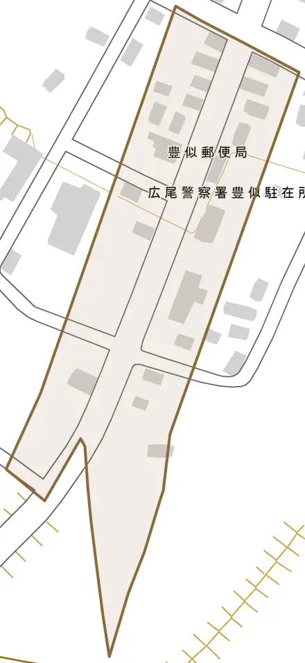 字豊似本通とその周辺の地図。町の範囲を重ねている