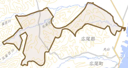 字ラッコベツとその周辺の地図。町の範囲を重ねている