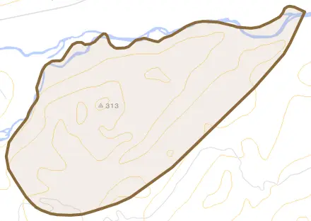 字ラッコとその周辺の地図。町の範囲を重ねている