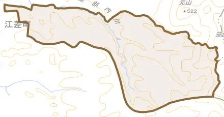 字桧岱とその周辺の地図。町の範囲を重ねている
