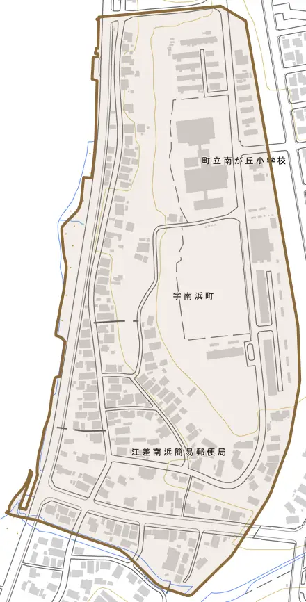 字南浜町とその周辺の地図。町の範囲を重ねている