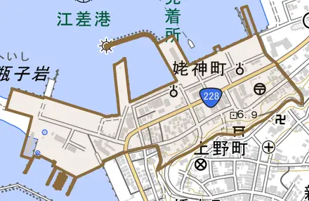 字姥神町とその周辺の地図。町の範囲を重ねている