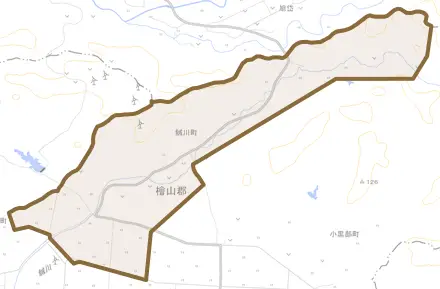 字鰔川町とその周辺の地図。町の範囲を重ねている