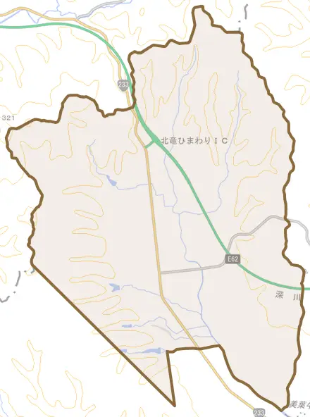 字美葉牛とその周辺の地図。町の範囲を重ねている