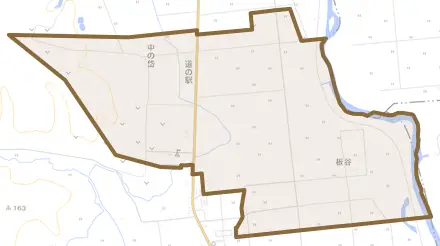 字板谷とその周辺の地図。町の範囲を重ねている