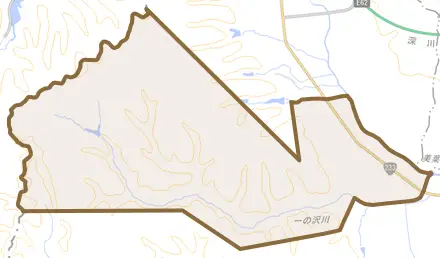 字岩村とその周辺の地図。町の範囲を重ねている