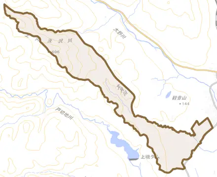 文月とその周辺の地図。町の範囲を重ねている