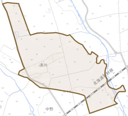 清川とその周辺の地図。町の範囲を重ねている
