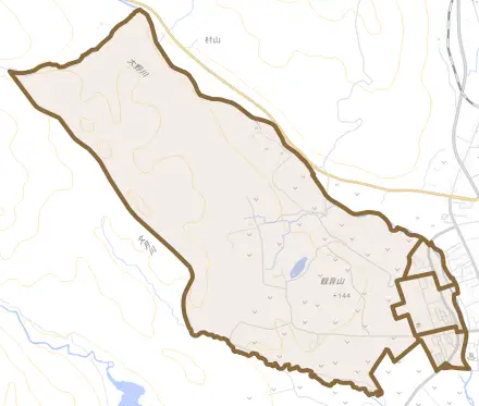 向野とその周辺の地図。町の範囲を重ねている