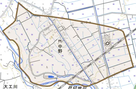 中野とその周辺の地図。町の範囲を重ねている
