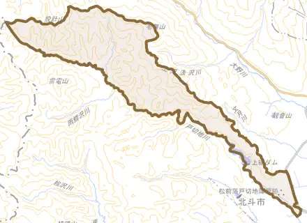 野崎とその周辺の地図。町の範囲を重ねている
