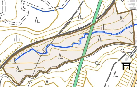 富川町とその周辺の地図。町の範囲を重ねている