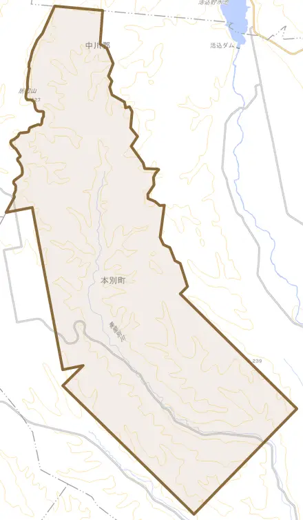 美蘭別とその周辺の地図。町の範囲を重ねている