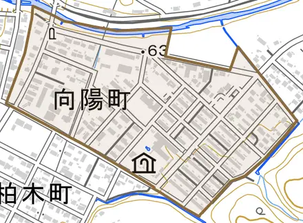 向陽町とその周辺の地図。町の範囲を重ねている
