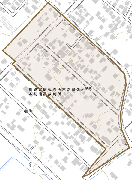 緑町とその周辺の地図。町の範囲を重ねている