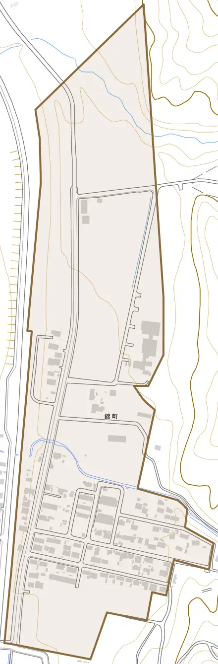 錦町とその周辺の地図。町の範囲を重ねている
