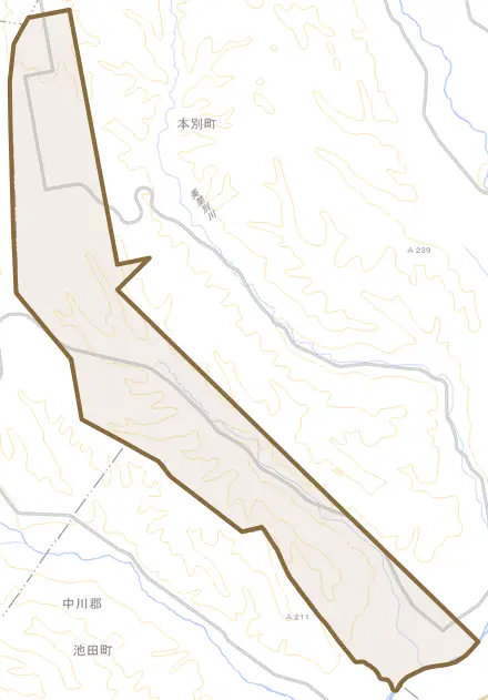 押帯とその周辺の地図。町の範囲を重ねている