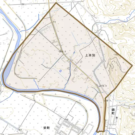 上本別とその周辺の地図。町の範囲を重ねている