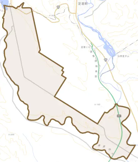 美里別とその周辺の地図。町の範囲を重ねている