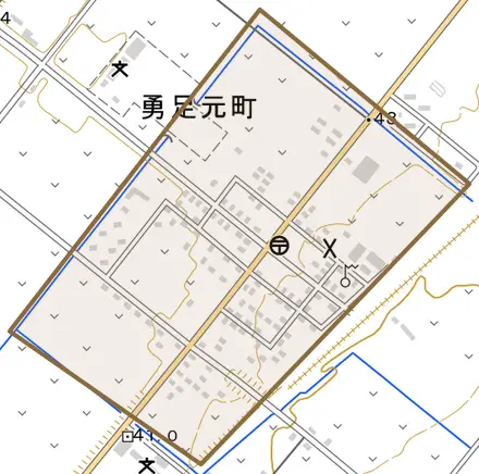 勇足元町とその周辺の地図。町の範囲を重ねている